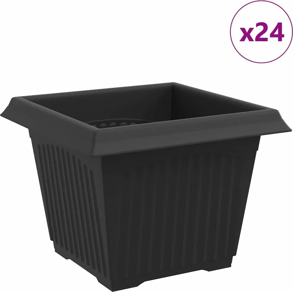 vidaXL Vază pătrată pentru flori 24 pcs Negru 23 x 23 x 17,5 cm