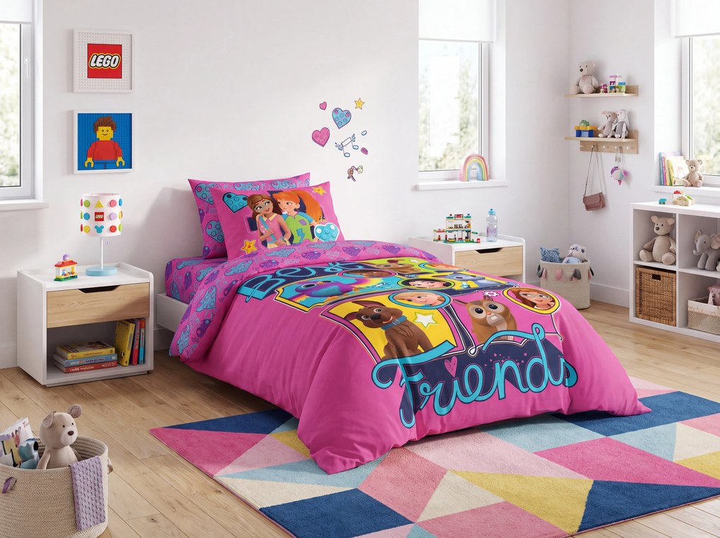 Lenjerie de pat din bumbac pentru copii LEGO SQUAD roz Dimensiune lenjerie de pat: 60 x 70 cm | 140 x 200 cm