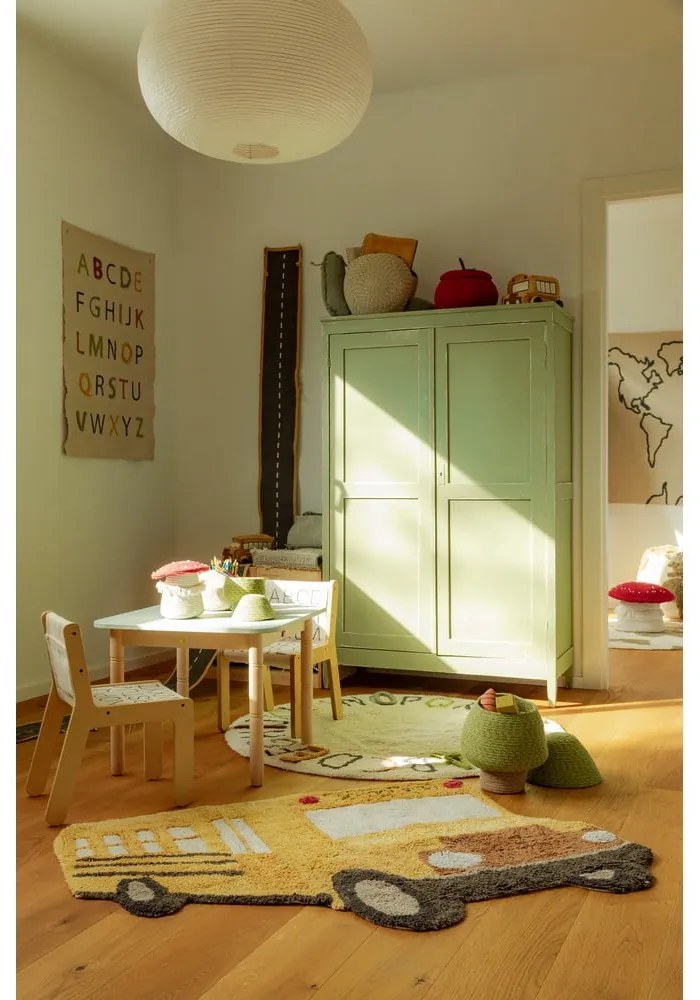 Covor pentru copii galben ocru lavabil, țesut manual din bumbac 90x130 cm School Bus – Lorena Canals