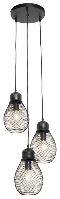 Lampă pendant de design neagră cu 3 lumini - Raga