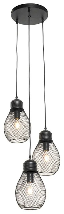Lampă suspendată design negru cu 3 lumini - Raga