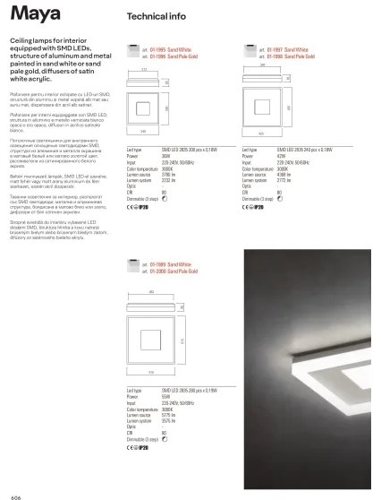 Redo 01-1998 - Plafonieră LED dimabilă MAYA LED/42W/230V 42,5x42,5 cm, aurie