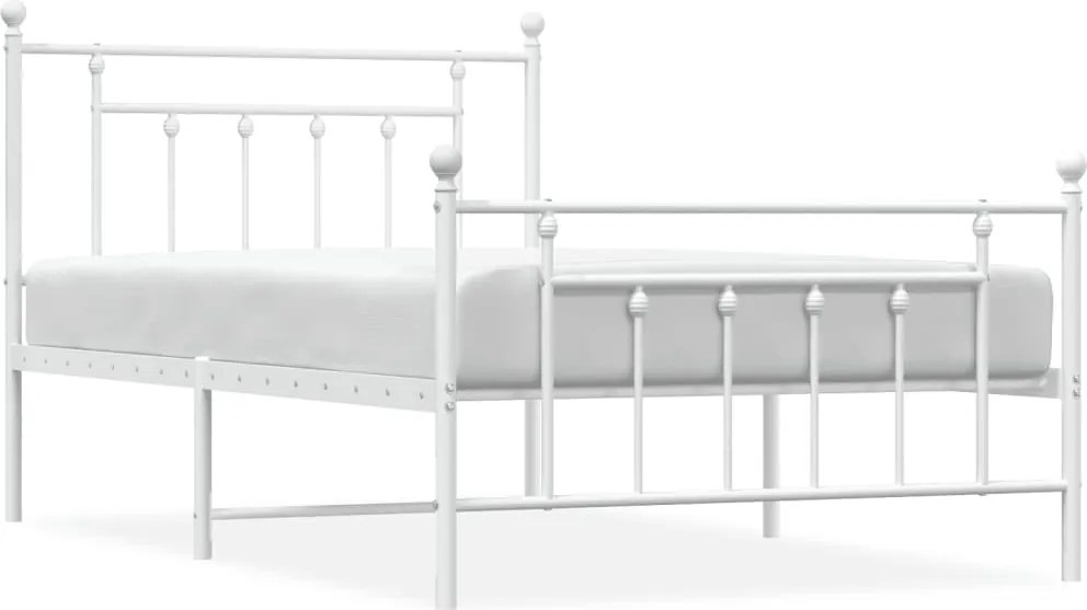 vidaXL Cadru de pat metalic cu tăblie de cap/picioare, alb, 107x203 cm