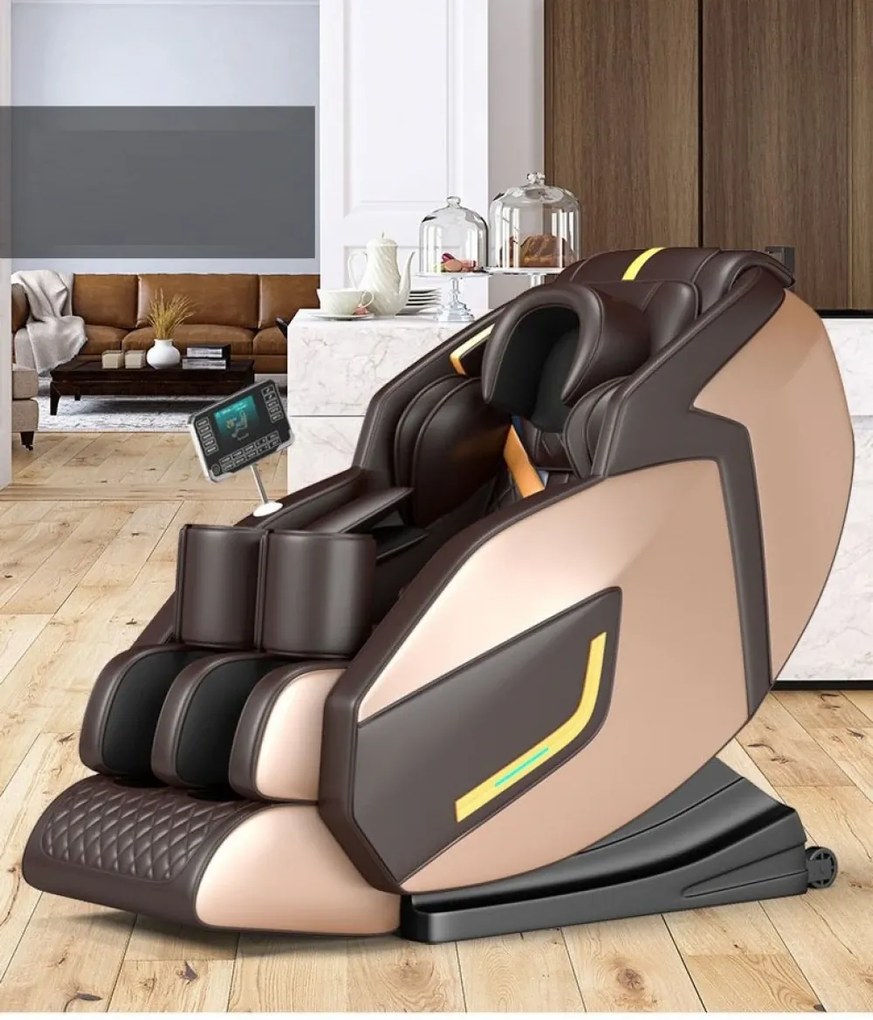 Fotoliu de Masaj FELIX, cu Incalzire, capete de masaj cu JAD, Bluetooth, Zero Gravity, 2 Boxe, Moduri Automate, Suport picioare extensibil, Display, Piele PU Premium, Auriu
