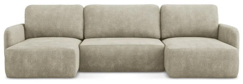 Colțar bej extensibil/cu spațiu de depozitare cu tapițerie din chenille (în formă de "U") Lilo – Makamii