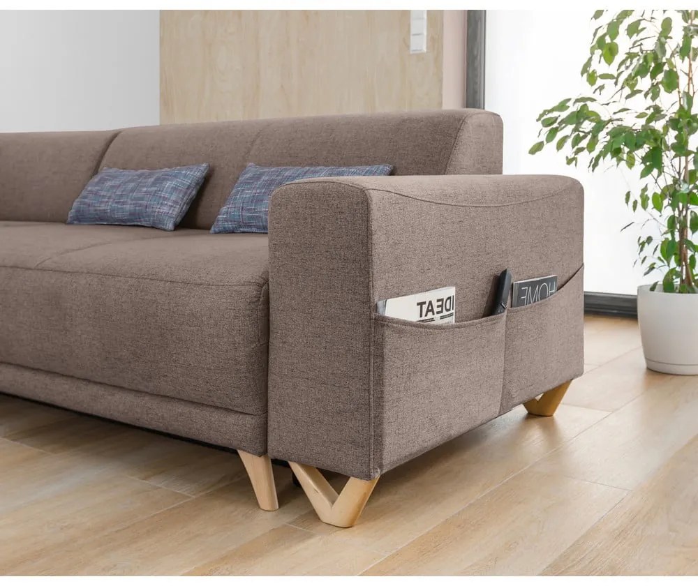 Colțar maro extensibil/cu spațiu de depozitare (cu colț pe partea stângă/în formă de ”L”) Classy Sophie – Miuform