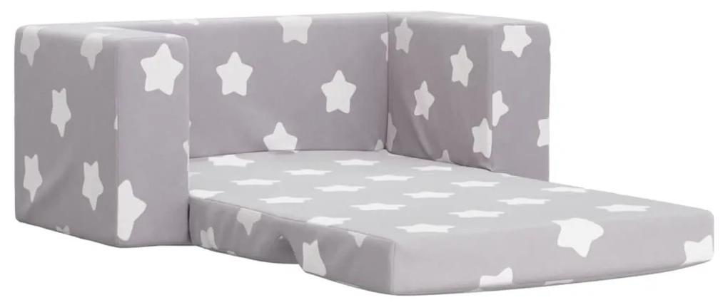 Canapea pentru copii 2 locuri, gri deschis cu stele, plus moale Gri deschis si alb, Canapea extensibila