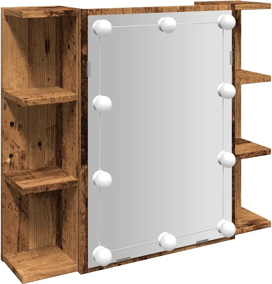 vidaXL Dulap cu oglindă și LED, lemn vechi, 70x16,5x60 cm