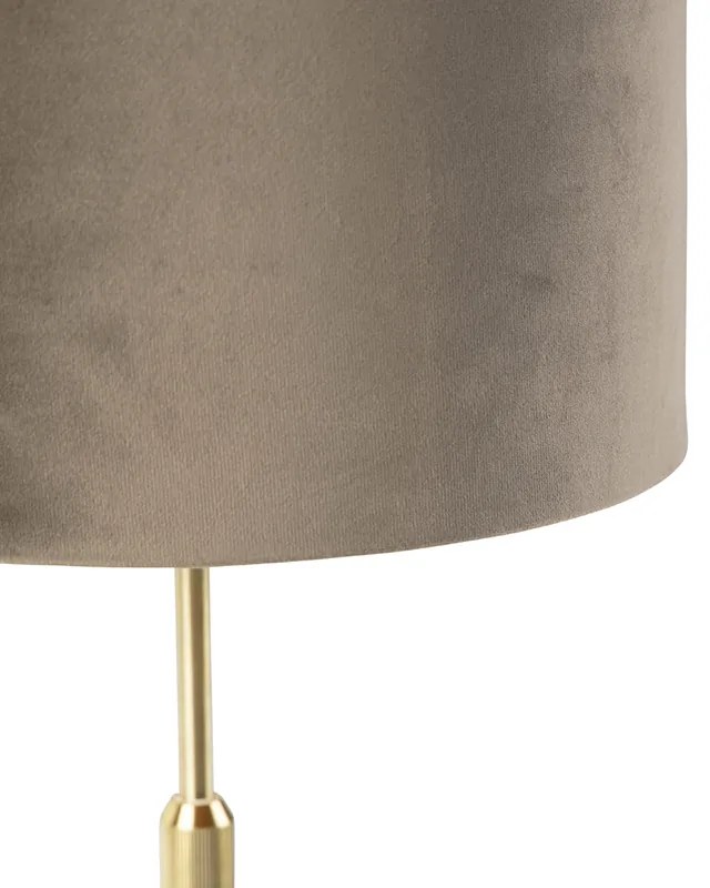 Lampă de masă auriu/alamă cu abajur din catifea taupe 25 cm - Parte