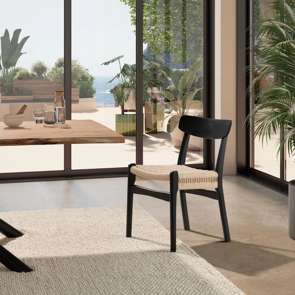 Scaune de dining negre 2 buc. din lemn de arbore de cauciuc Biel – MOME