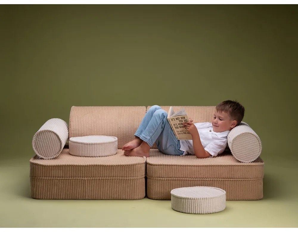 Canapea pentru copii maro deschis cu tapițerie din catifea reiată 132 cm Settee – Wigiwama