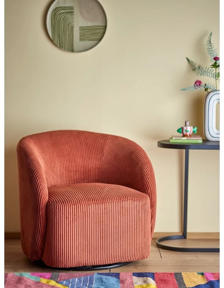 Fotoliu portocaliu wing cu tapițerie din catifea reiată Pradi – Bloomingville