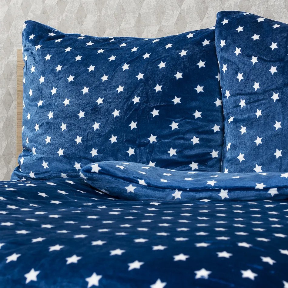 Lenjerie pat 1 pers.,4Home microflanel Stars albastru, 160 x 200 cm, 70 x 80 cm