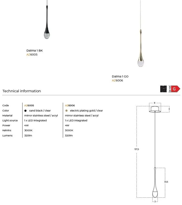 Pendul LED design decorativ DALMA 1 BK