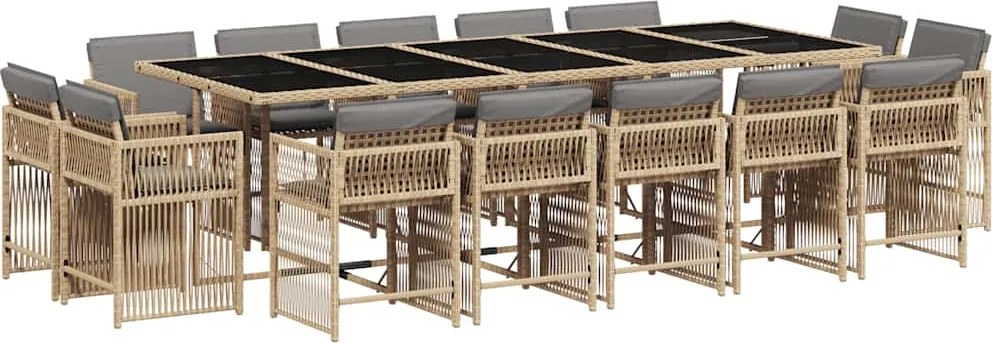 vidaXL Set mobilier grădină cu perne, 15 piese, bej combinat poliratan