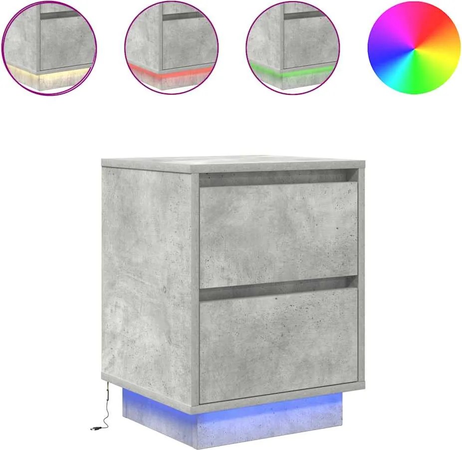 vidaXL Noptiere cu lumini LED 2 buc Beton Gri 38x34x50 cm