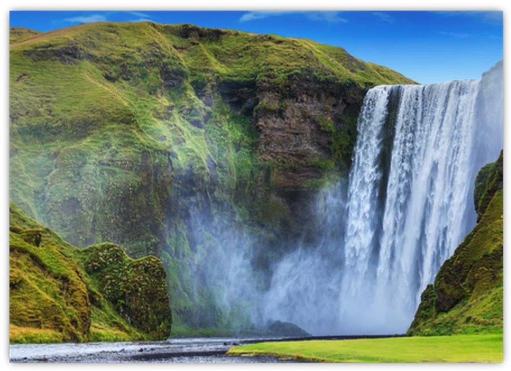 Tablou pe sticlă - Cascada Seljalandsfoss (70x50 cm)