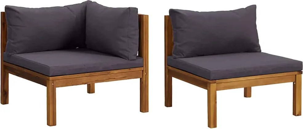 vidaXL Set de canapele, 2 piese, perne gri închis, lemn masiv acacia
