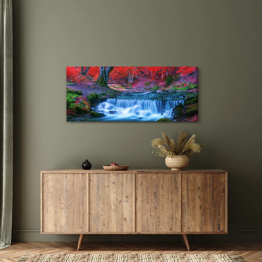 Tablou - Cascada în pădurea roșie (120x50 cm)