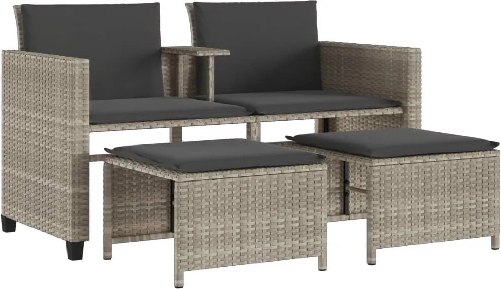 vidaXL Canapea de grădină cu 2 locuri cu masă și scaune gri poliratan