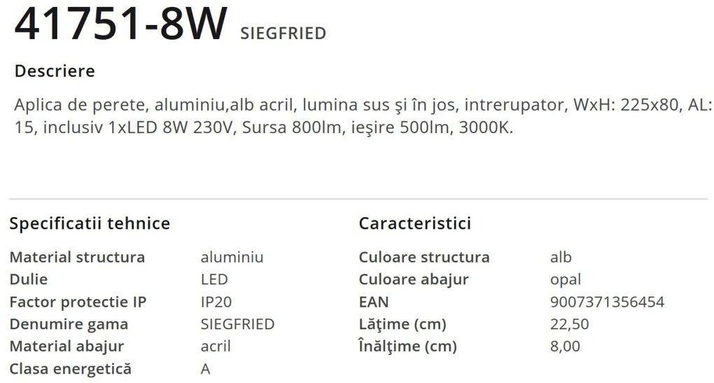 Aplica LED cu iluminat ambiental SIEGFRIED 8W 41751-8W GL