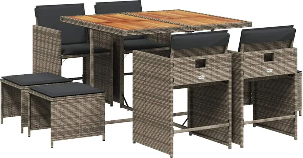 vidaXL Set mobilier grădină cu perne, 9 piese, gri, poliratan