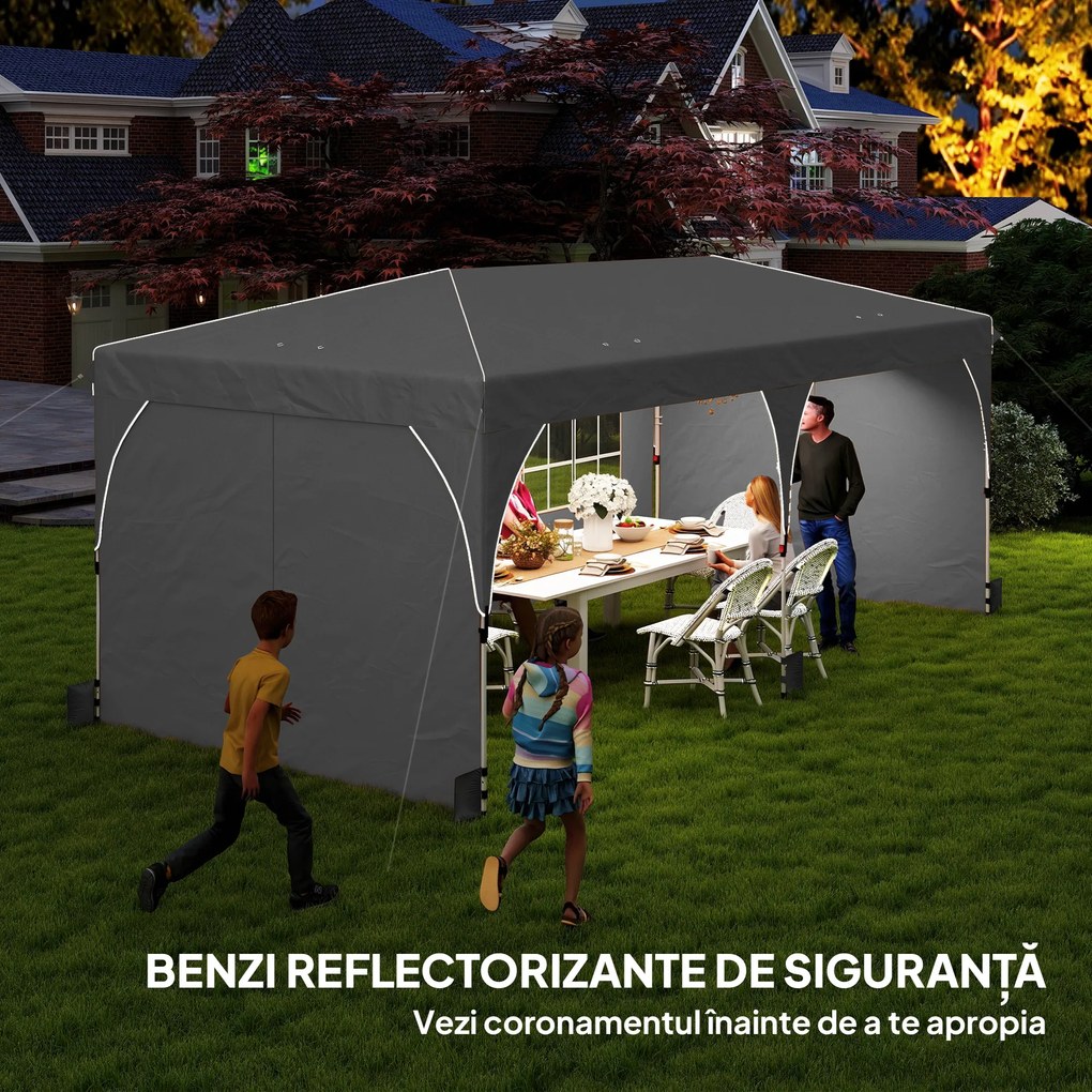 Outsunny Foișor 3x6 m Pliabil Tip Pop-Up cu Înălțime Reglabilă, Pereți Laterali, Benzi Reflectorizante, Saci de Nisip, Geantă de Transport, UV50+, pentru Camping, Petreceri, Gri Deschis | Aosom Romania