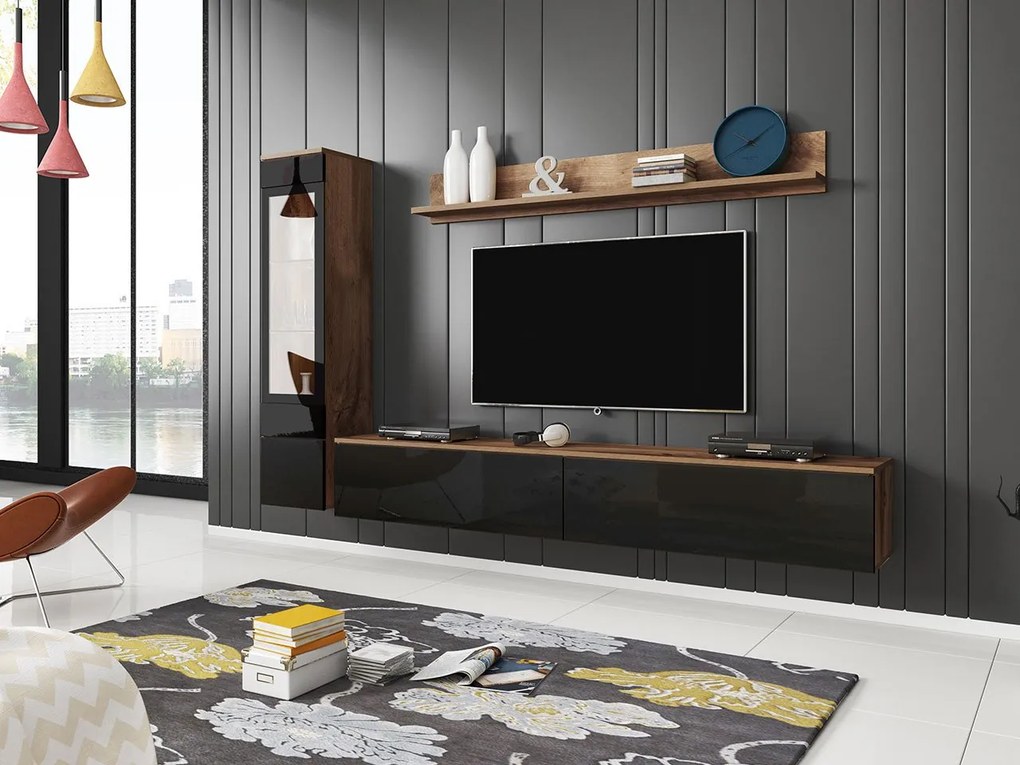Mobilier living Selwyn I (wotan + Negru lucios ) (fără iluminat). 1054030