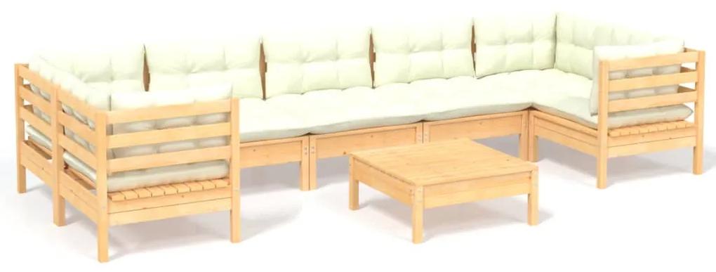 3097313 vidaXL Set mobilier de grădină cu perne, 8 piese, crem, lemn de pin