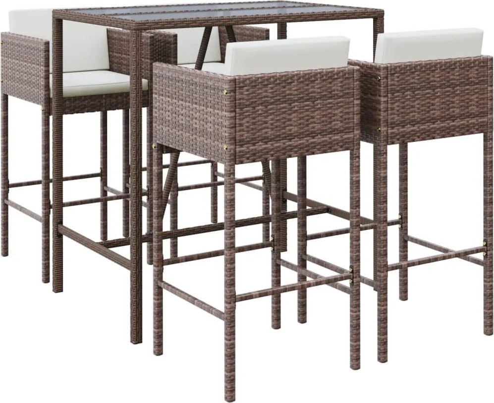 vidaXL Set mobilier bar de grădină cu perne, 5 piese, maro, poliratan
