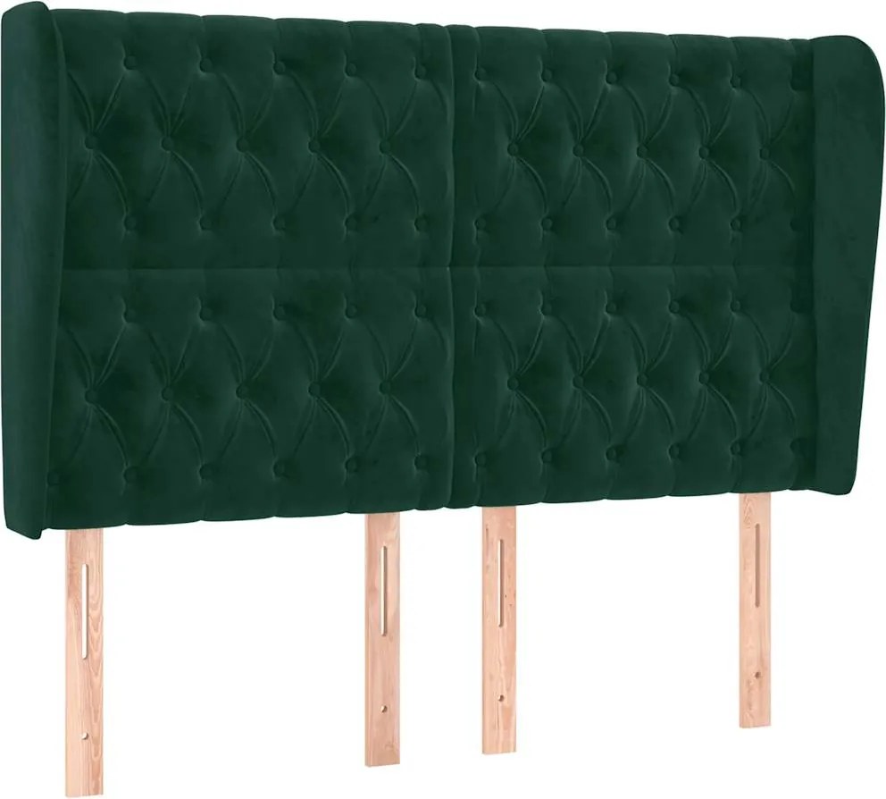vidaXL Tăblie pat cu aripioare verde închis 147x23x118/128 cm catifea