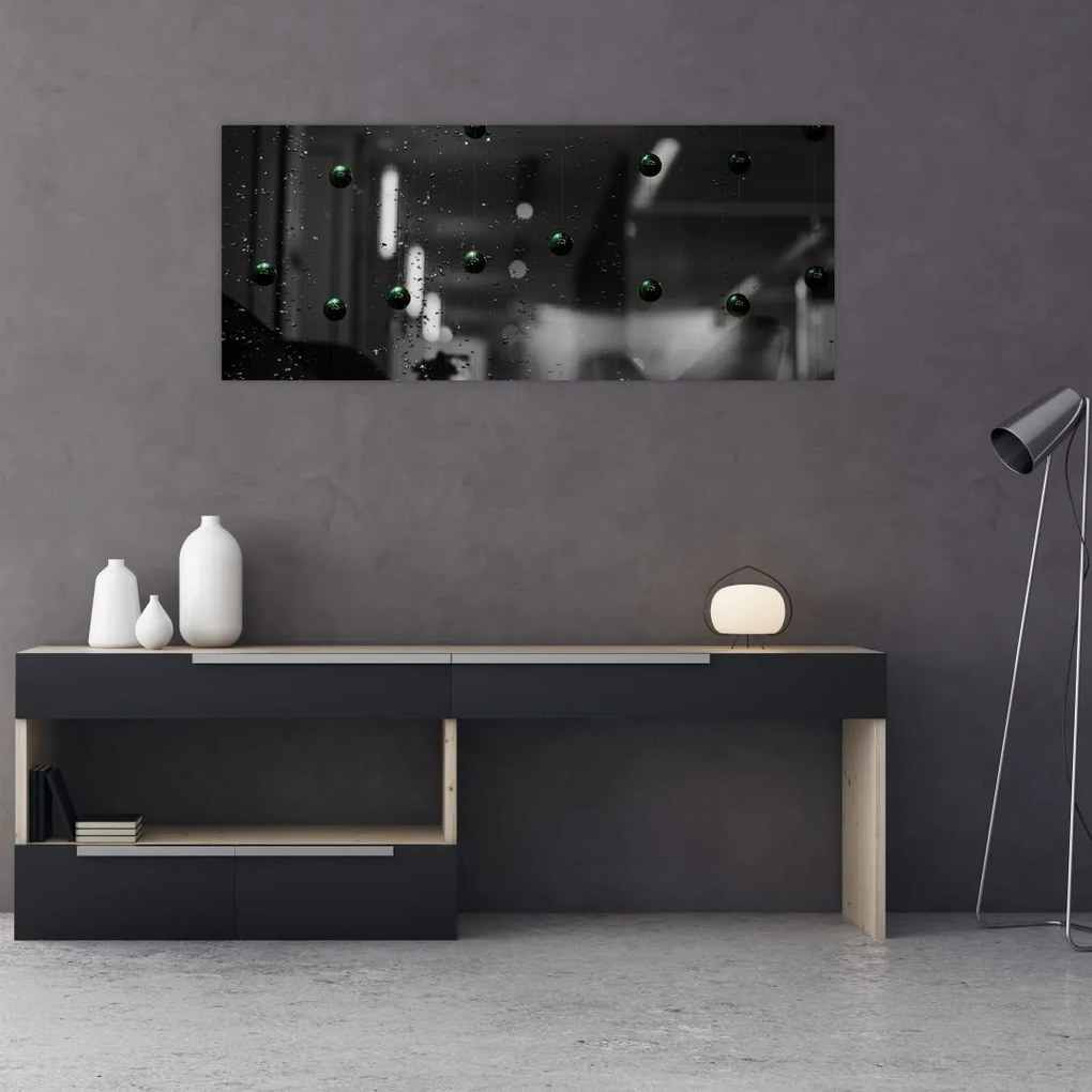 Tablou abstract - bilele verzi (120x50 cm)