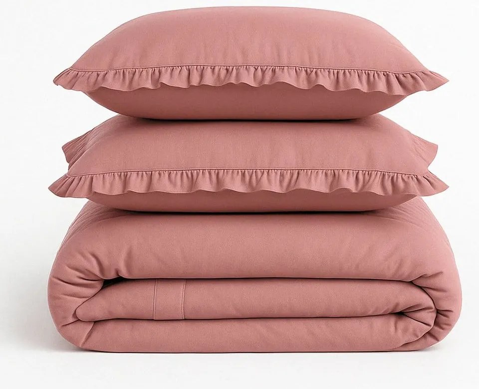 Lenjerie de pat roz din bumbac ranforcé pentru pat de o persoană 140x200 cm Ruffle Striped – Mila Home Luxury