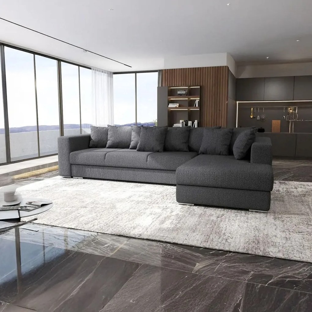 Colțar extensibil dumonde cu ladă de depozitare si sezut confortabil din spuma high-density, Gloria Enjoy Grafit 320x183 cm