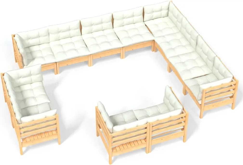 vidaXL Set mobilier grădină cu perne crem, 12 piese, lemn masiv de pin