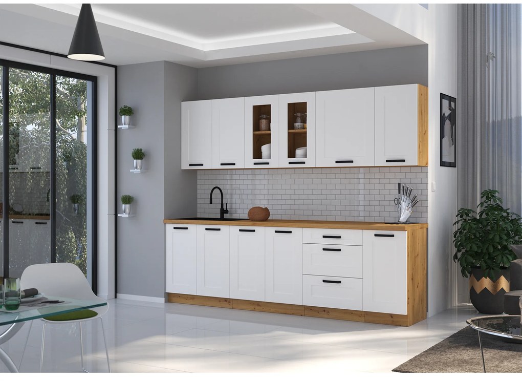 Dulap înalt pentru cuptor încorporat Lesana 2 (alb + stejar artisan) 60 DP-210 2F . 1063975