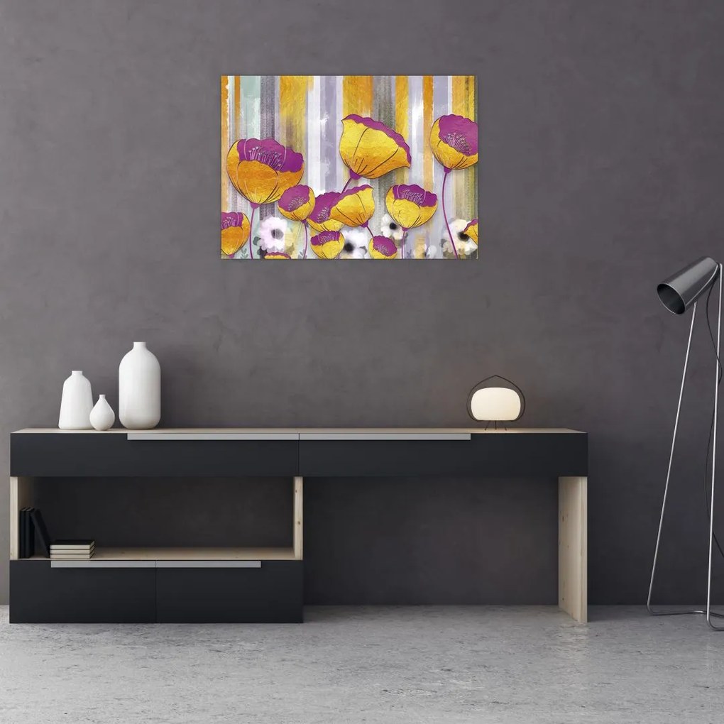 Tablou pe sticlă - Ilustrațir cu flori (70x50 cm)