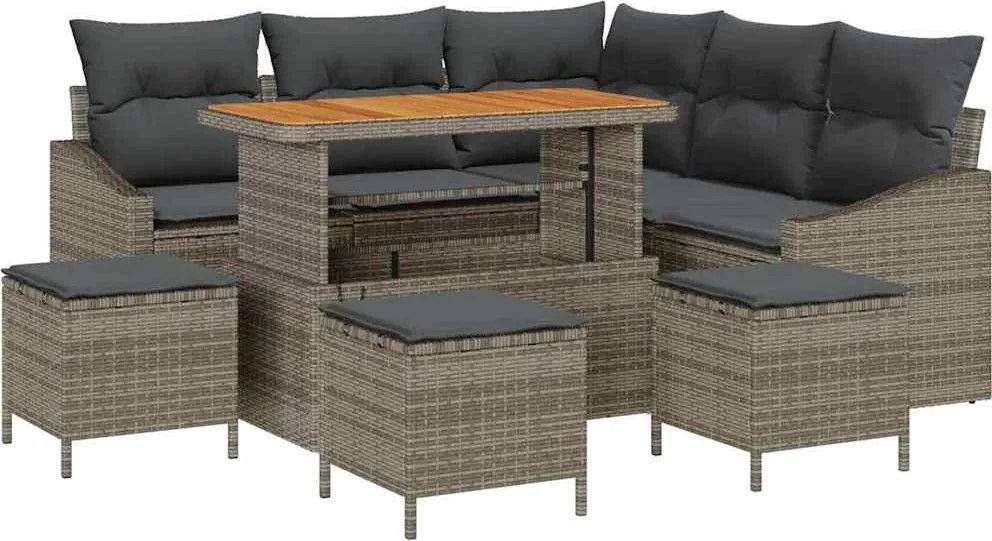 vidaXL Set de canapele pentru grădină cu pernă 9 pcs Gri poliratan