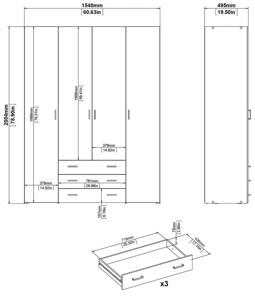 Șifonier alb 154x200 cm Space – Tvilum