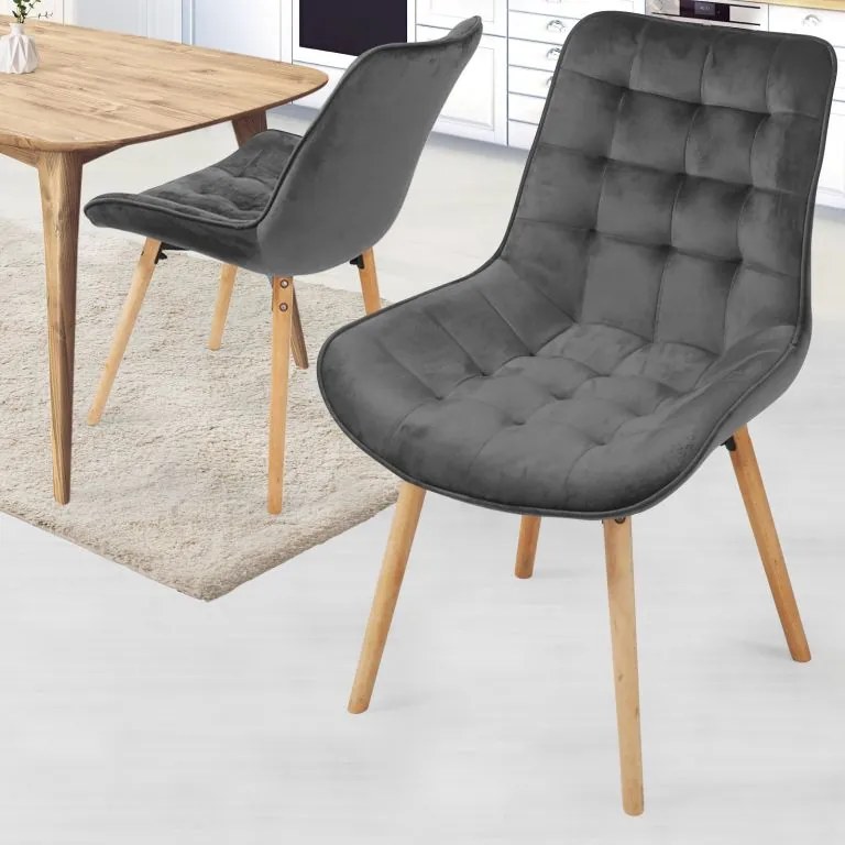 MIADOMODO Set scaune de sufragerie matlasate, gri închis 2 b