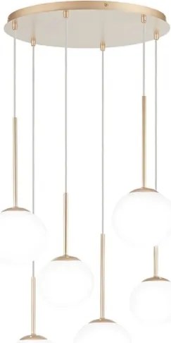 Ondaluce - Lustră suspendată cu cablu JEWEL 6xE14/10W/230V, Ø 55 cm, auriu/alb