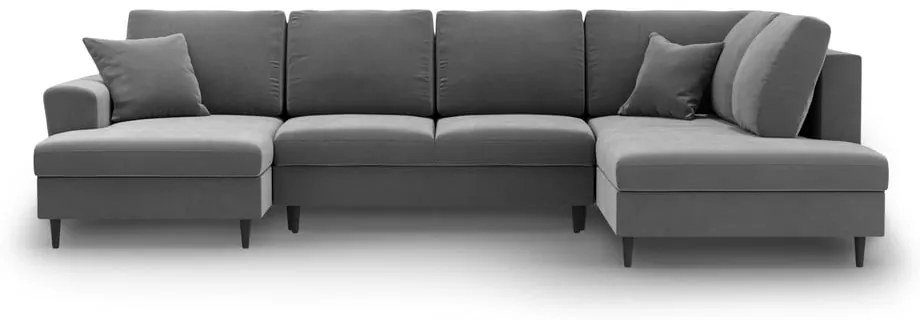 Colțar gri deschis extensibil, cu spațiu de depozitare cu tapițerie din catifea (cu colț pe partea dreaptă-în formă de "U") Kyoto – Cosmopolitan Design