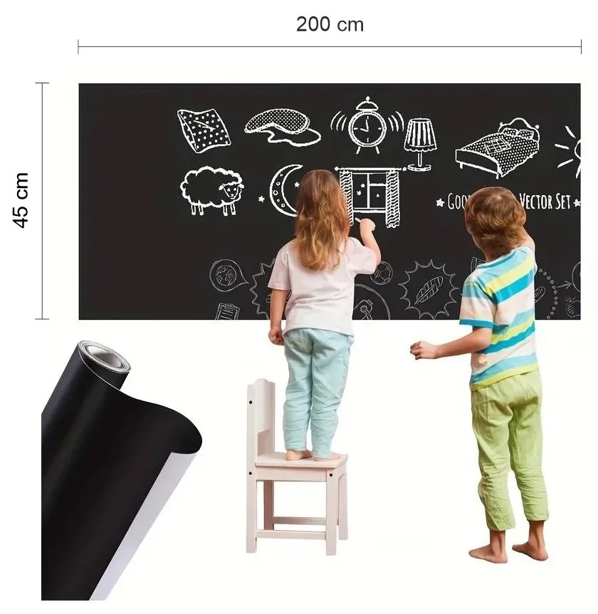 Tablă de hârtie autoadezivă cu un set de crete - 45 x 200 cm