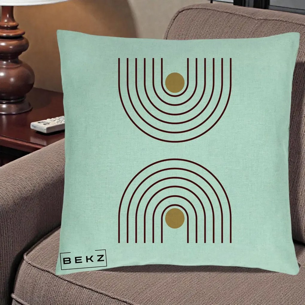 Perna Decorativa Geometric Boho Arc, 40x40 cm, Verde Menta, Husa Detasabila, Perna Inclusa, BEKZ®