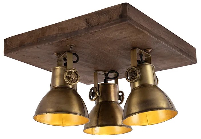 Plafoniera bronz cu lemn 3 lumini - Mangoes