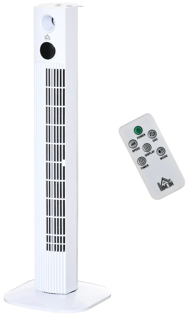 HOMCOM Ventilator Turn cu 3 Moduri și 3 Viteze cu Cronometru 12h, Ventilator de Podea cu Telecomandă, 31,5x31,5x96 cm, Alb | Aosom Romania