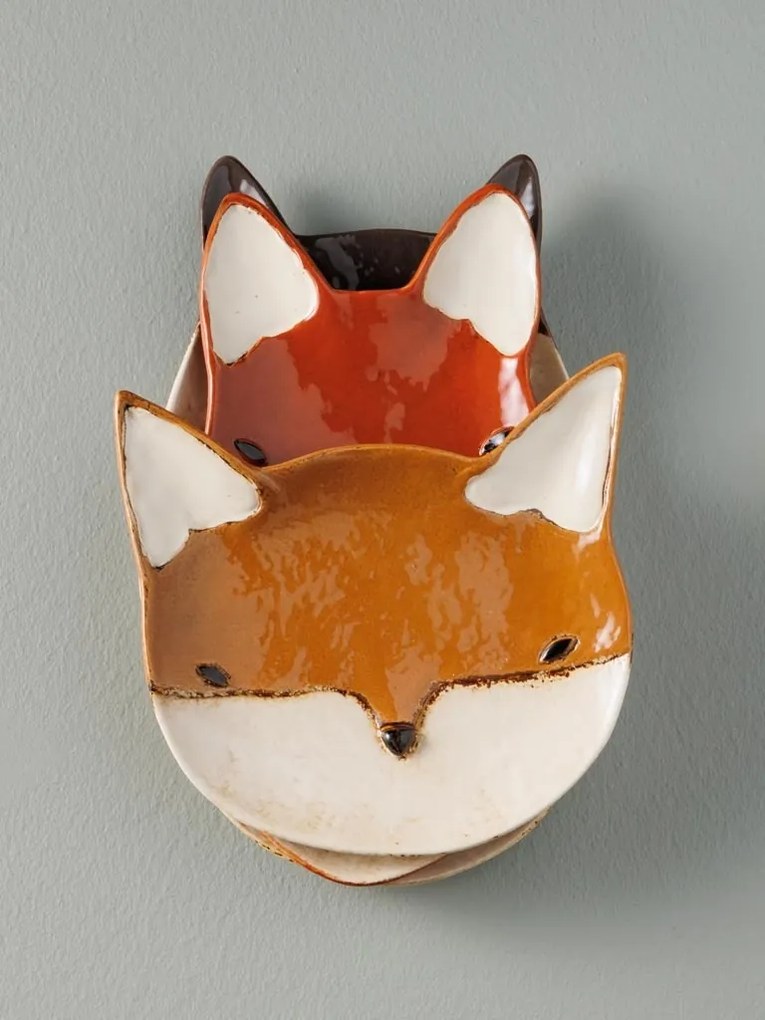 Farfurie din ceramica, rosie, in forma de vulpe, Fox