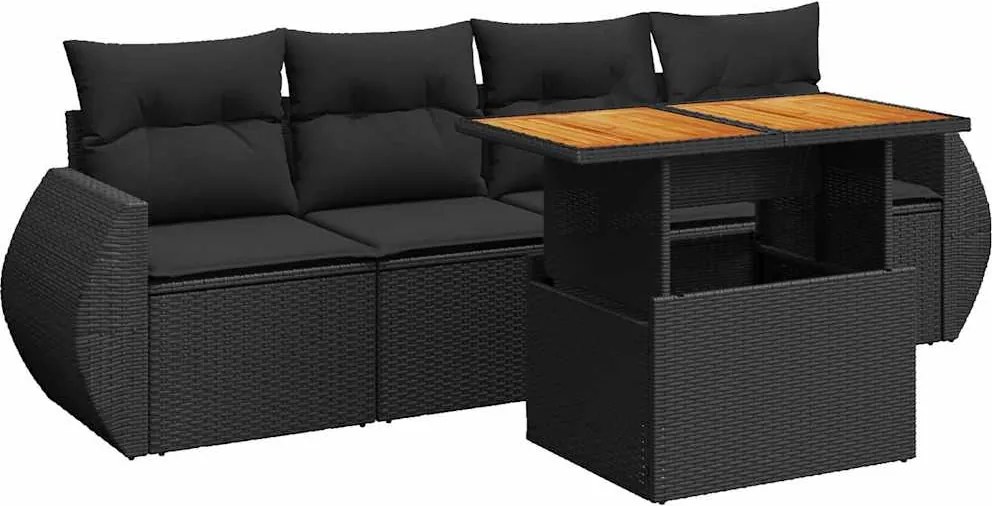 vidaXL Set mobilier de grădină cu perne, 5 piese, negru, poliratan