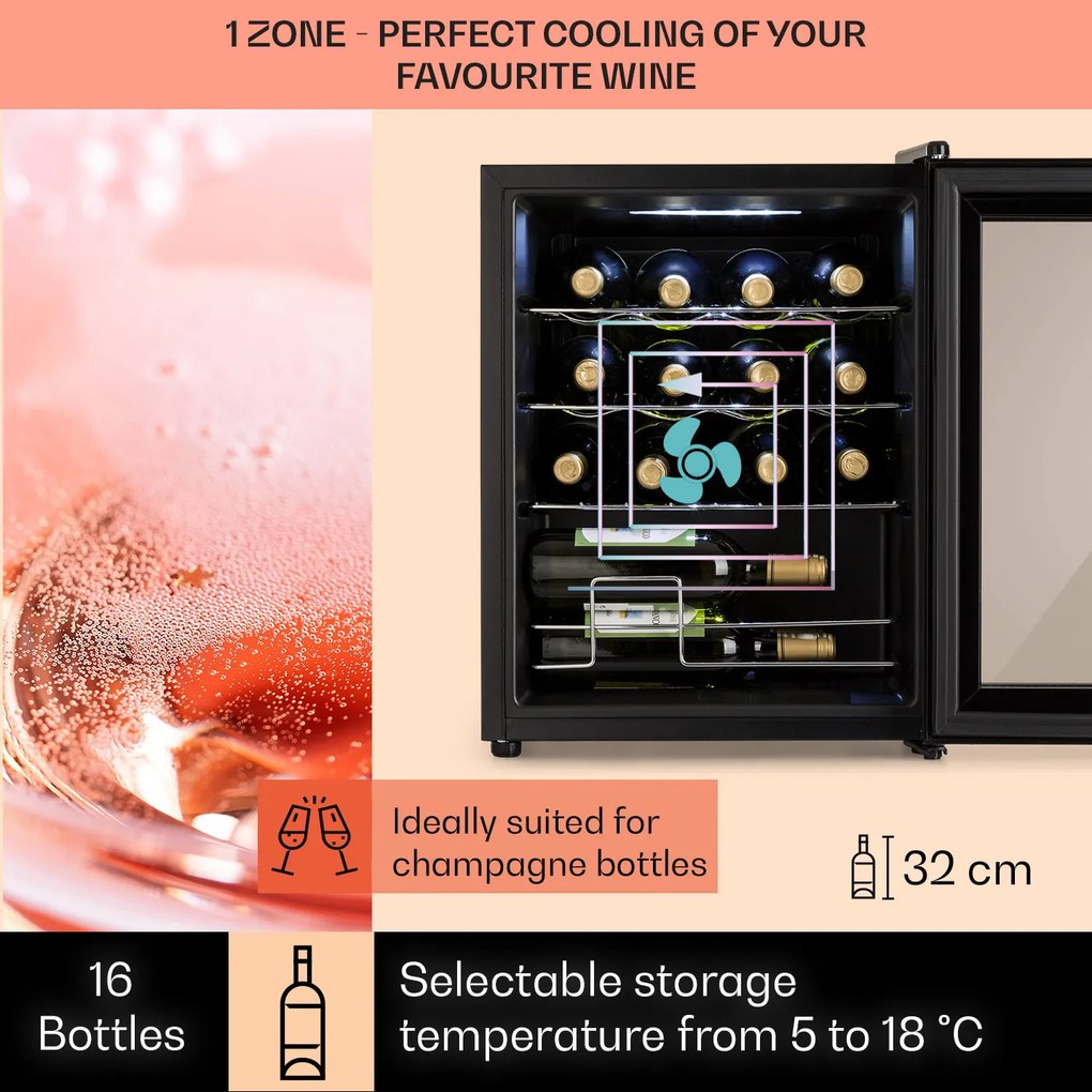 Klarstein Shiraz, răcitor de vinuri, 42 l, panou de control tactil, 131 W, 5 - 18 °C, negru