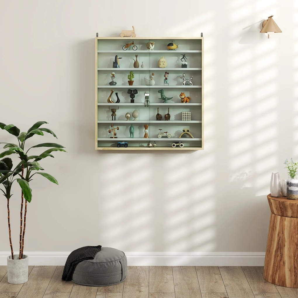 HOMCOM Vitrină pentru colecții vitrină de perete 80 x 9,5 x 83 cm 6 rafturi reglabile pe înălțime 2 uși glisante din sticlă | Aosom Romania